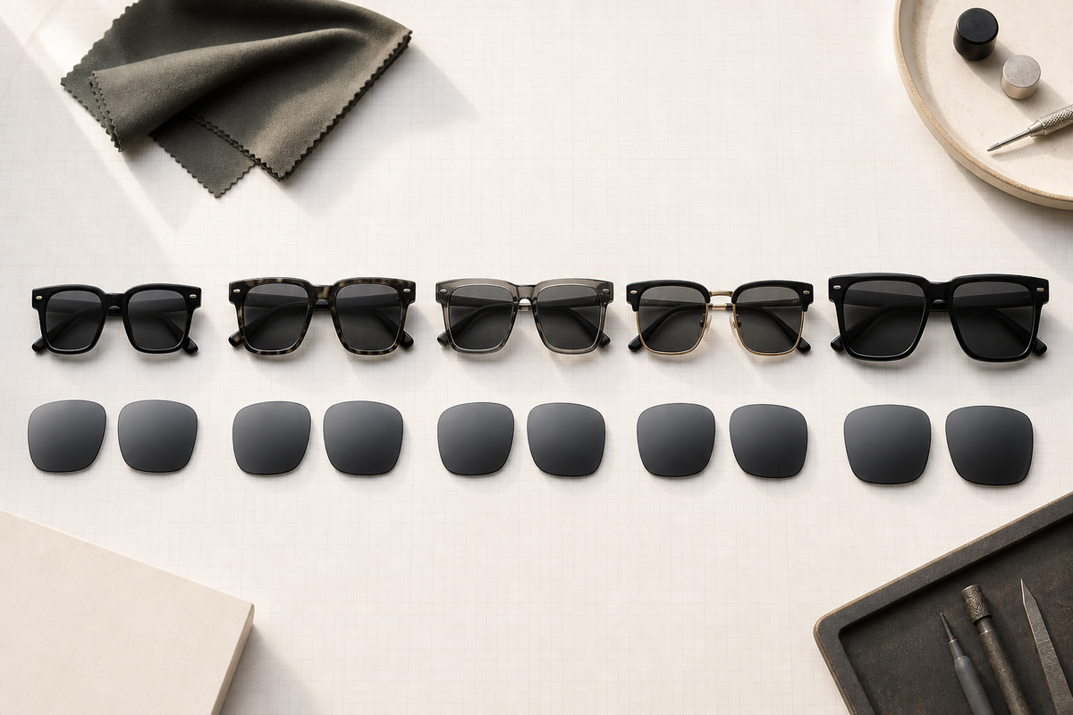 Comparison of several Holbrook-style sunglass frames and matching replacement lens shapes