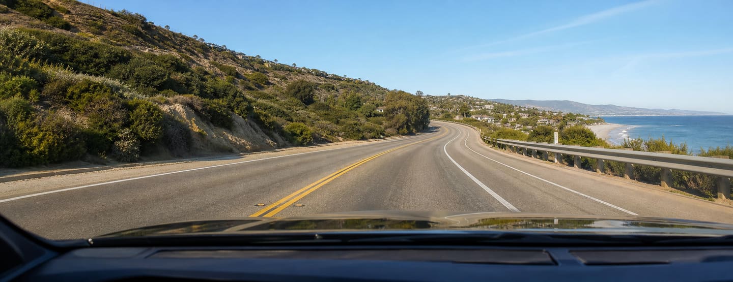 Bright coastal road without the selected lens simulation